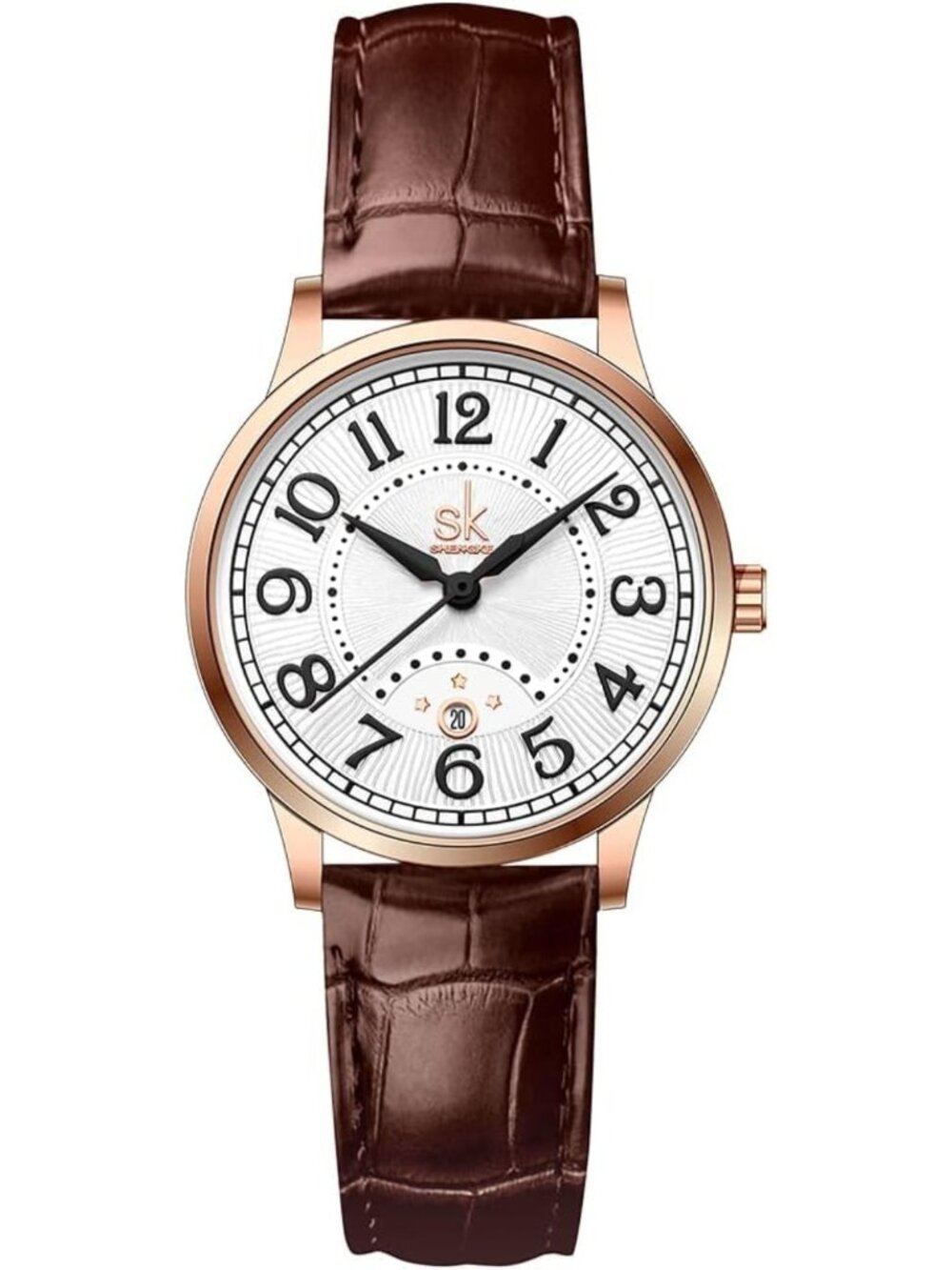 Stylish Easy Read Women's Watch with Genuine Leather Band & Calendar Feature